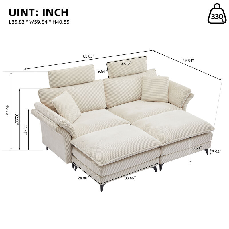 Merax Deep Seat Corduroy Upholstered Sectional Sofa