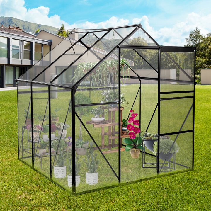 MONDAWE 6X6 FT Polycarbonate Greenhouse Raised Base and Anchor Aluminum Heavy Duty Walk-in Greenhouses for Outdoor Backyard in Black