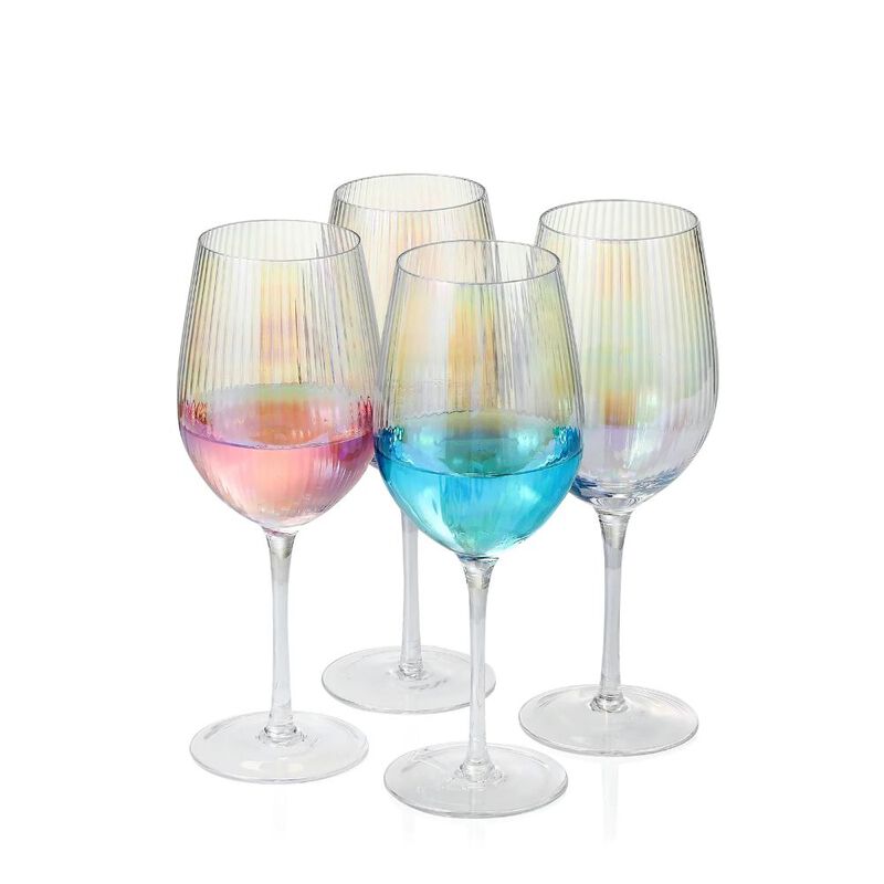 Grassi Iridescent Wine Glass Set - 19 oz Pretty Cute Cool Rainbow Colorful Halloween Glassware Set of 2