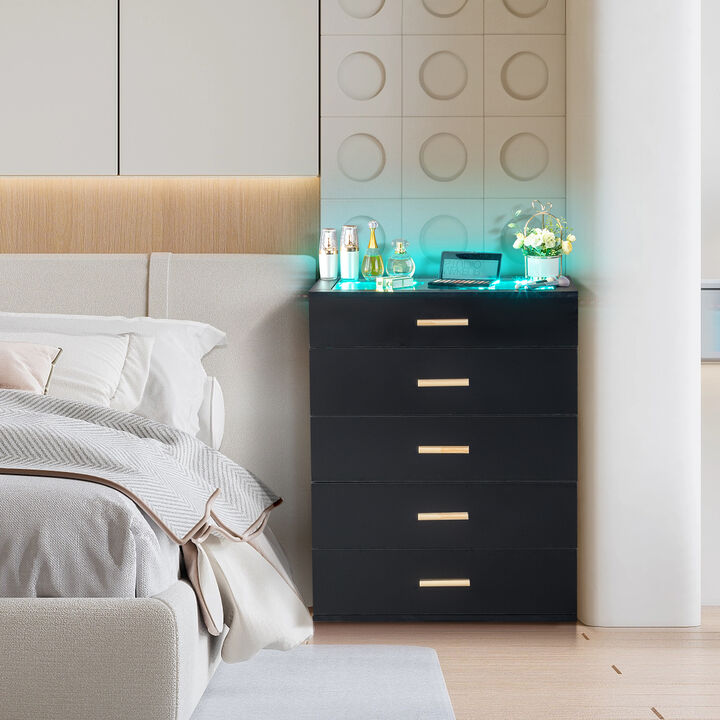 Drawer Cabinet with RGB Lights Modern Storage Cabinet with LED Lighting for Home or Office