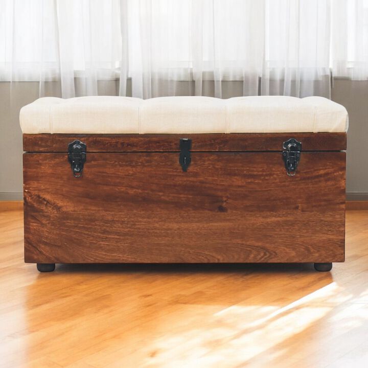 Artisan Furniture Solid Wood California Walnut White Linen Storage Trunk