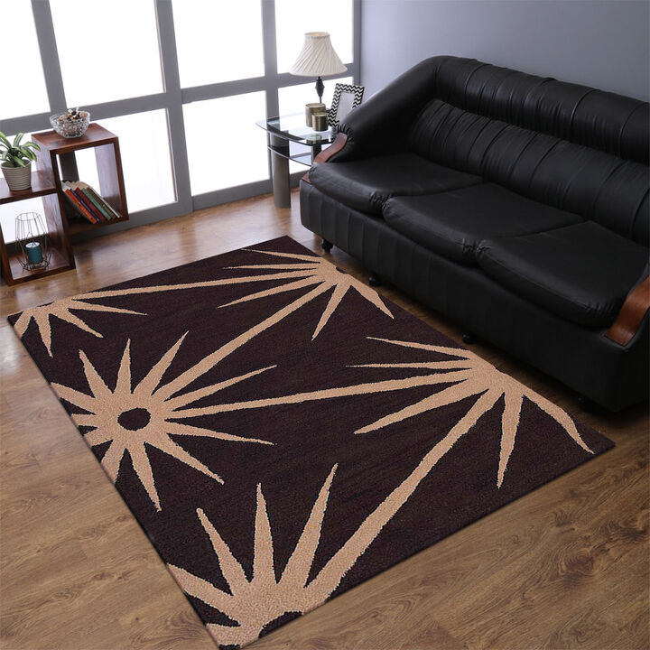 RUGSOTIC CARPETS HAND TUFTED WOOL ECO-FRIENDLY AREA RUGS  - 4'x6', Rectangle Shape, Brown & White, Floral Modern Design, High Pile Thick Handmade Area Rugs for Living Room, Bed Room (K00202)