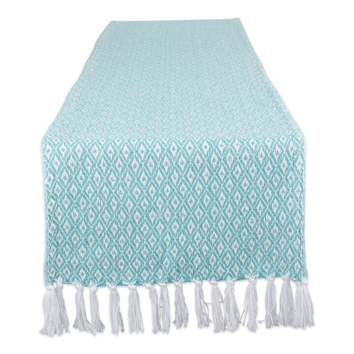72" Aqua Blue and White Diamond Rectangular Weaved Table Runner