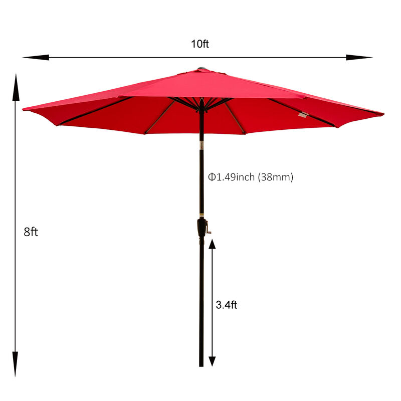 10FT Outdoor Patio Umbrella, Red, Tilt, Crank
