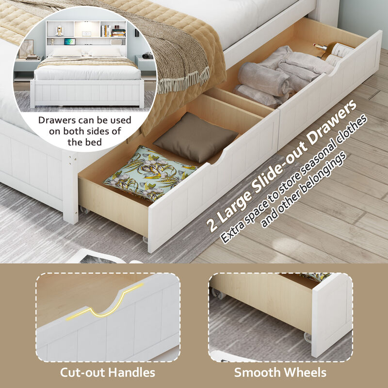 Merax Platform Bed with Built-in Downlight and 2 Drawers