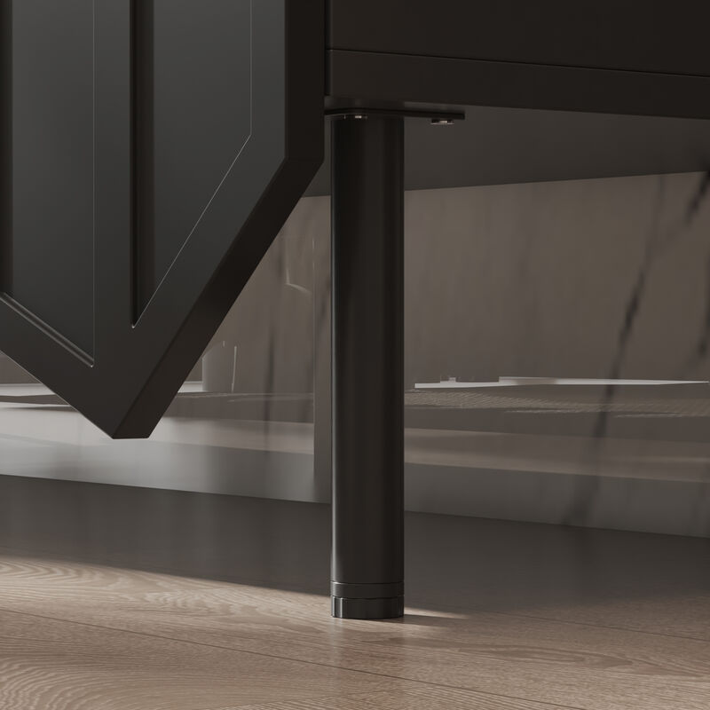 FUFU&GAGA Modern Black Sideboard with 4 Cabinet Doors, 2 Adjustable Shelves, and Tapered Legs (63" W x 31.5" H x 15.8" D), Black