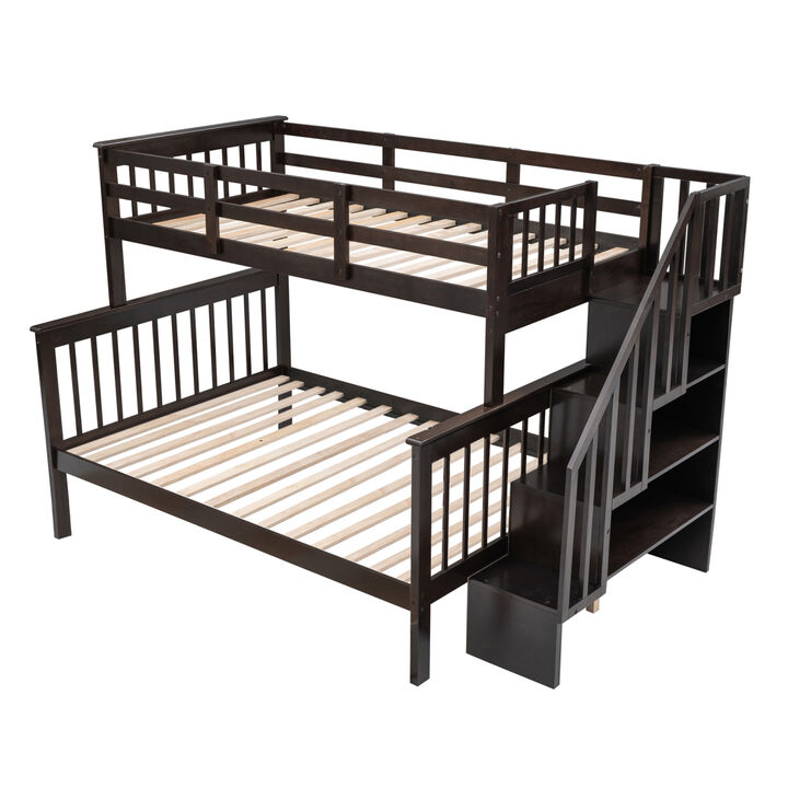 Stairway Twin-Over-Full Bunk Bed With Storage And Guard Rail For Bedroom