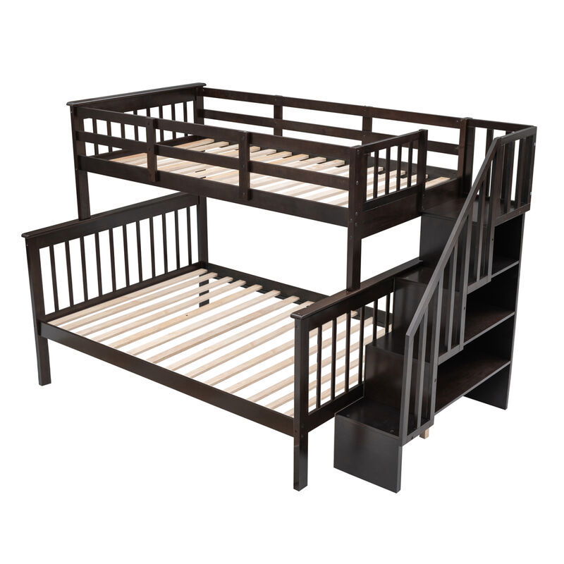Stairway Twin-Over-Full Bunk Bed With Storage And Guard Rail For Bedroom