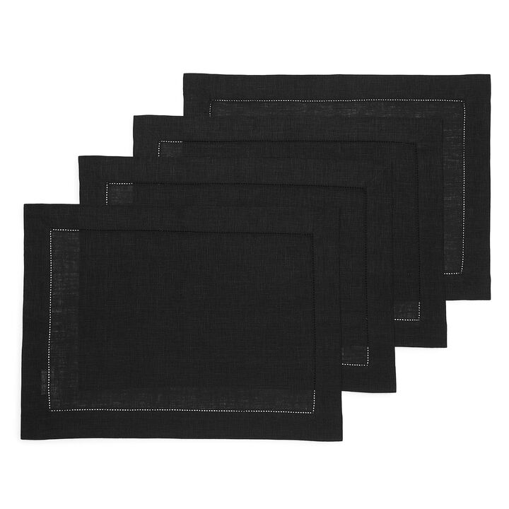 Solino Home 100% Pure Linen Placemats Set of 6 - 14 x 19 Inch | Classic Hemstitch