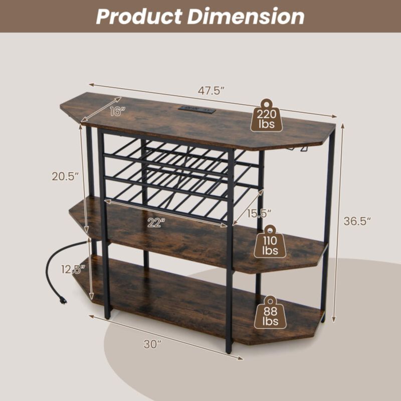 Hivvago 3-Tier Wine Bar Cabinet with Storage Shelves