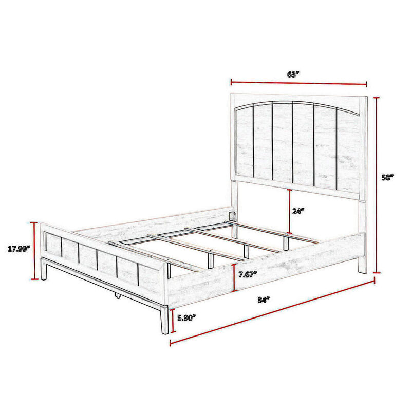 Benjara Vice Queen Size Bed, Panel Headboard Design, Washed Wood, Light Brown and Gray