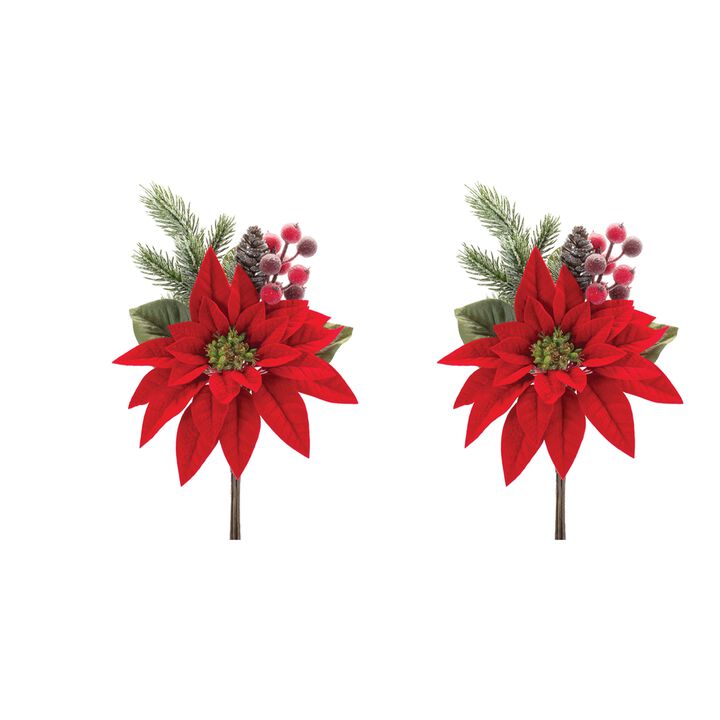 Poinsettia Artificial Flower Pick for Holiday and Christmas Décor (Set of 2)