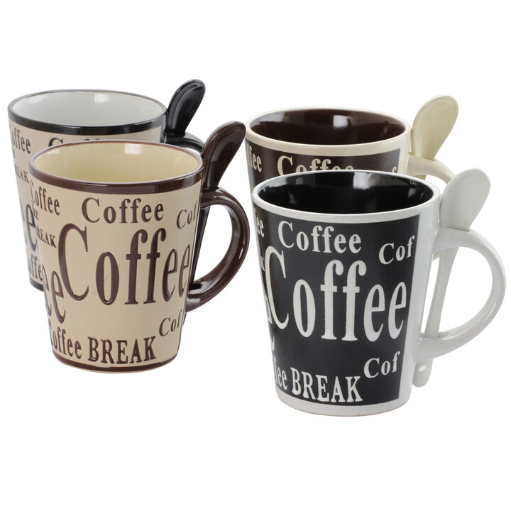 Mr. Coffee Dolce Cafe 8 Piece Ceramic Cup and Spoon Set in Assorted Designs