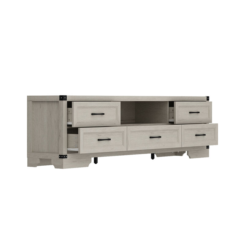FUFU&GAGA Modern Dark Wood TV Stand – 5 Drawers & Open Shelf, Sturdy P2-Grade MDF Entertainment Center  (70.9" W x 14.1" D x 51.4" H), Dark Wood