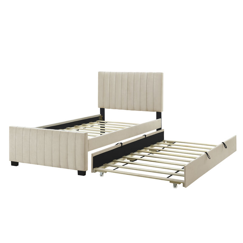 Merax Modern Upholstered Platform Bed with Trundle