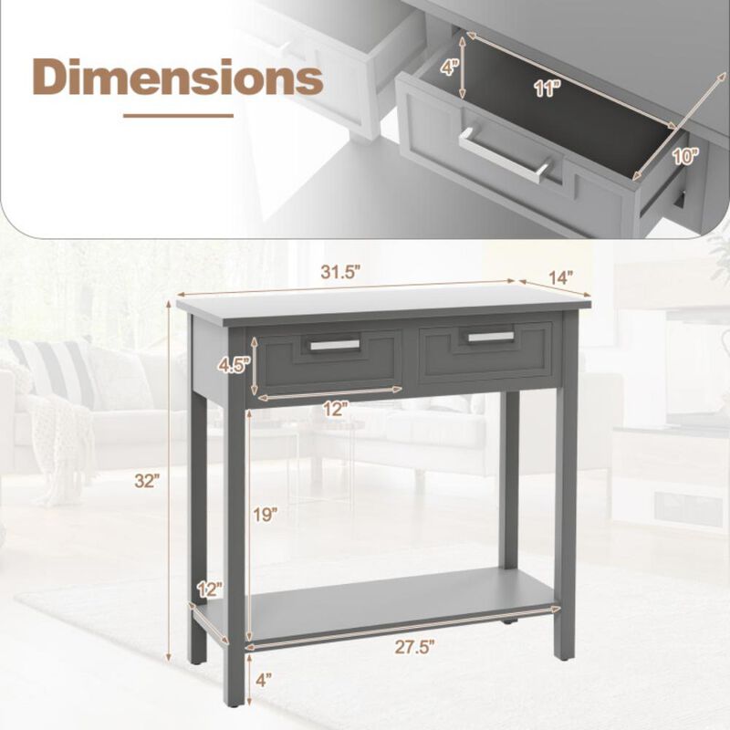 Hivvago Narrow Console Table with Drawers and Open Storage Shelf