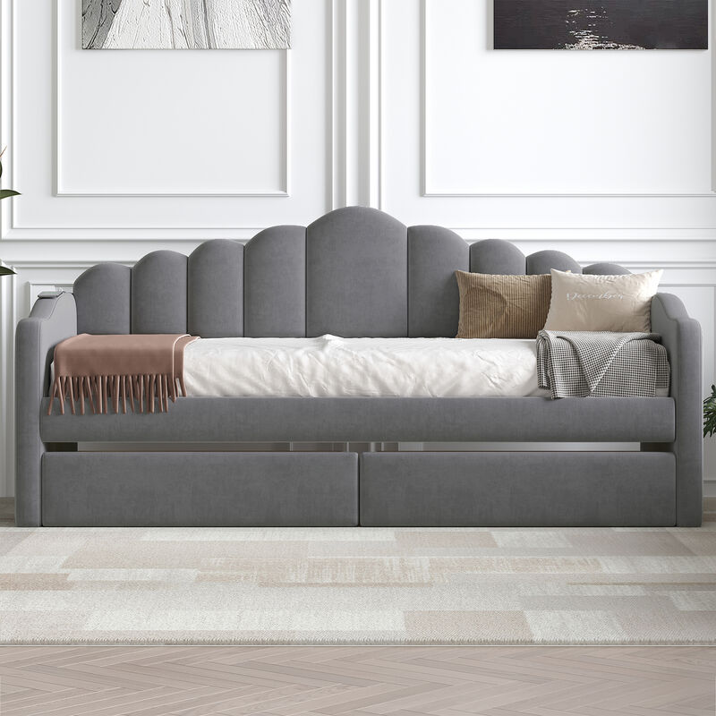 Merax Upholstered Daybed Bed Frame with 2 Drawers