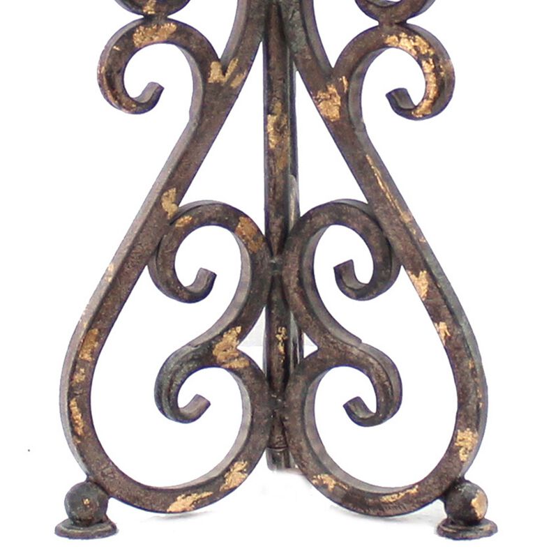Metal Table Lamp with Scroll Design Base and 2 Way Switch,Bronze and Beige-Benzara