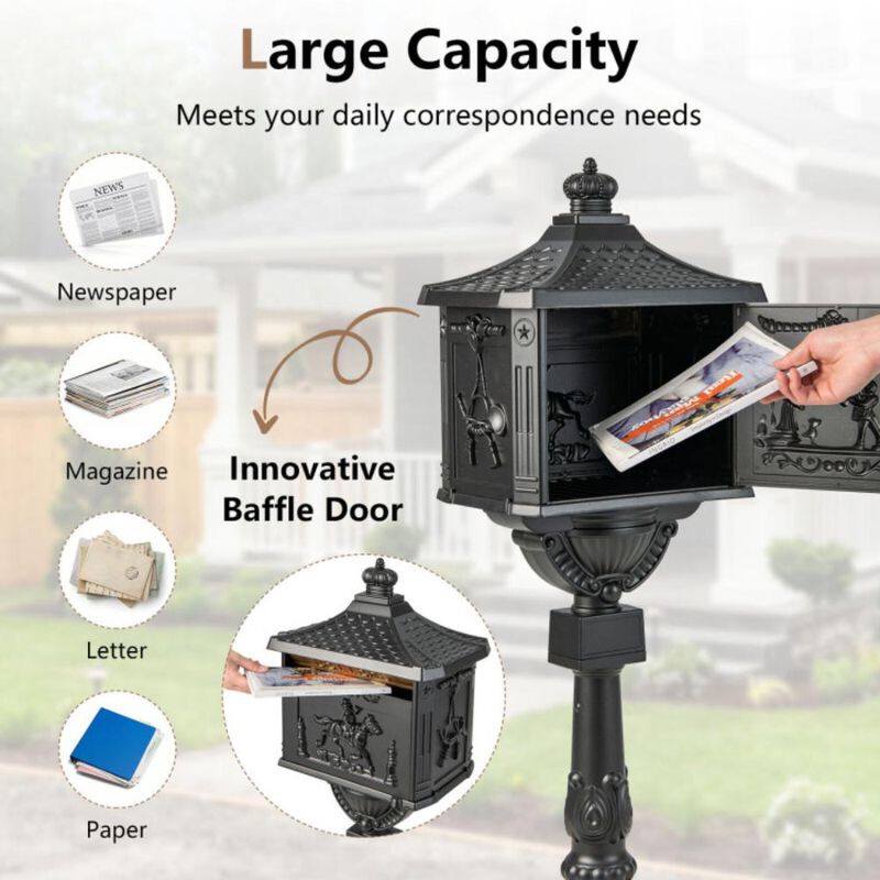 Hivvago Retro Cast Aluminum Mailbox Security Postal Letter Box with Baffle Door