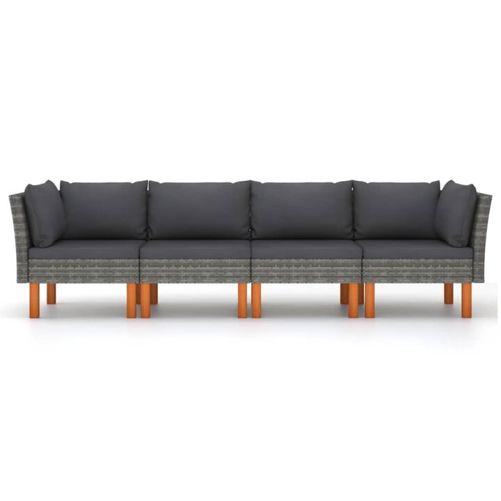 vidaXL 4-Seater Garden Sofa with Cushions Gray Poly Rattan