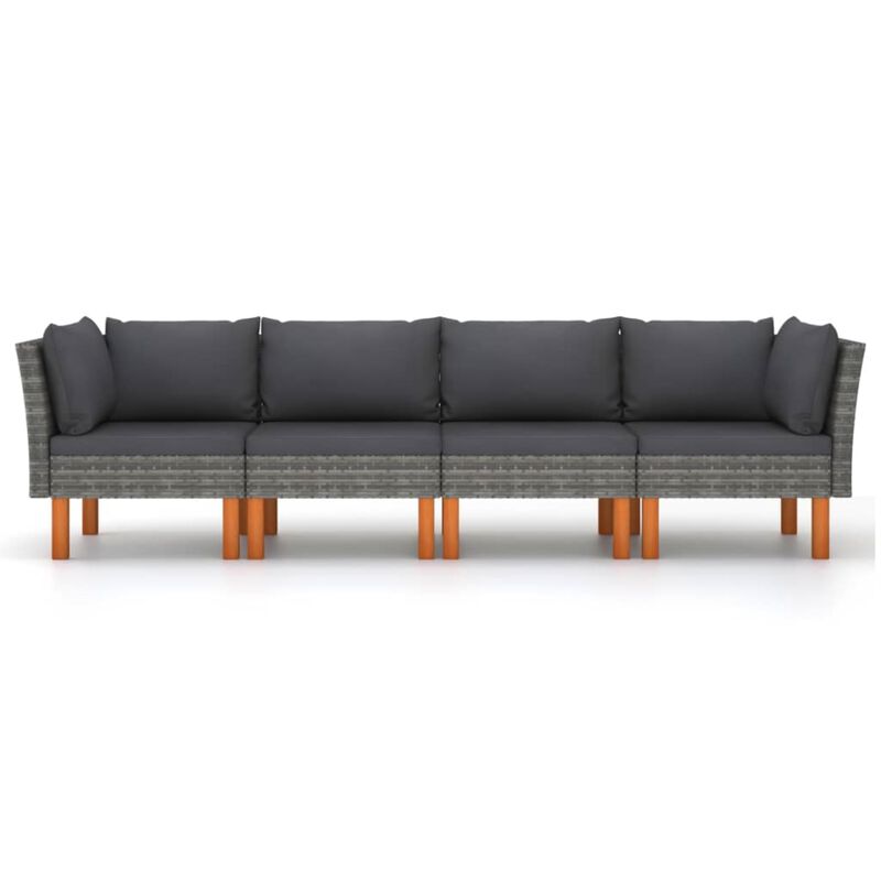 vidaXL 4-Seater Garden Sofa with Cushions Gray Poly Rattan
