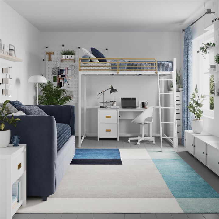 Haven Full Loft Bed, White and Gold