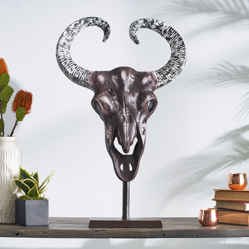 Streamdale Bronze Handcrafted Aluminum Bull Skull Decor with Stand