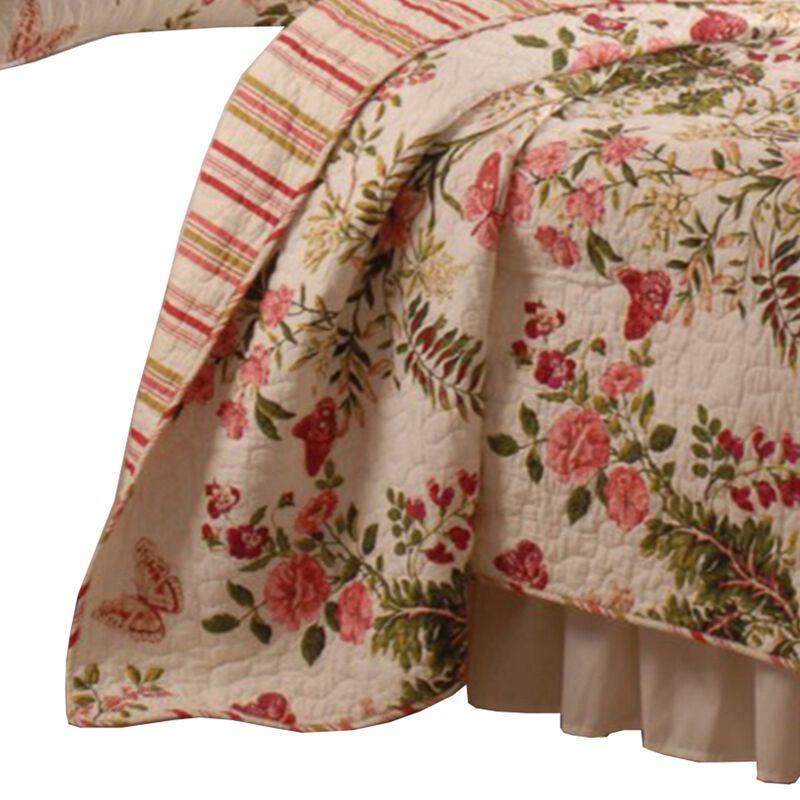 Atlanta Fabric 3 Piece Queen Size Quilt Set with Butterfly Print,Multicolor - Benzara