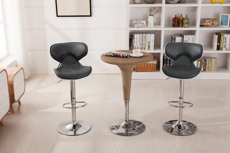 Upholstery Airlift Adjustable Swivel Barstool with Chrome Base, Set of 2, Grey