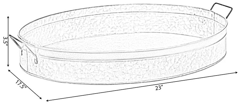 Galvanized Metal Oval Rustic Serving Tray With Handles, Large