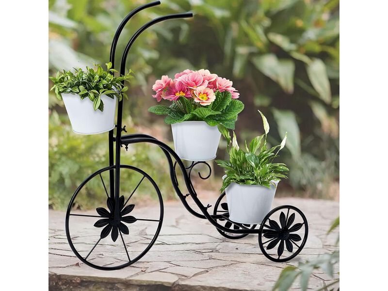 LEWIS&WAYNE Metal Tricycle Planter, 3 Tier Floral Flower Plant Stand