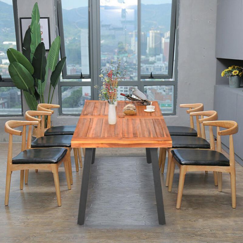 Acacia Wood Outdoor Dining Table Patio with Umbrella Hole