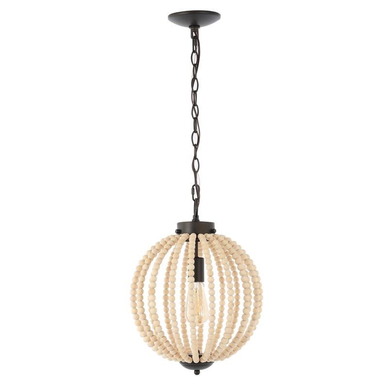 Abril 1-Light Rustic Bohemian Iron/Wood Bead LED Pendant