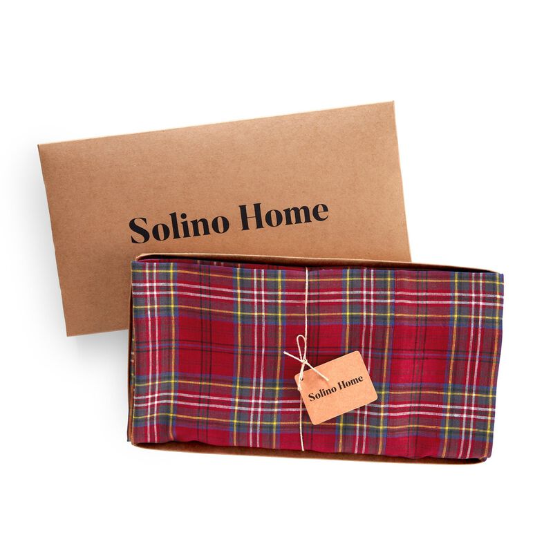 Solino Home 100% Pure Linen Red Tablecloth | Classic Tartan Plaid