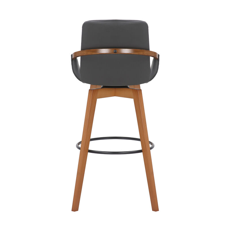 Baylor Gray Faux Leather and Black Wood Swivel Bar Stool