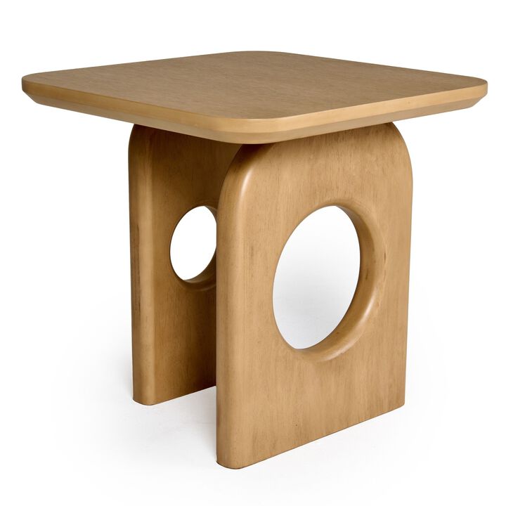 Noe Ohan 22 Inch Side End Table, Square Top, Light Brown Solid Rubberwood - Benzara