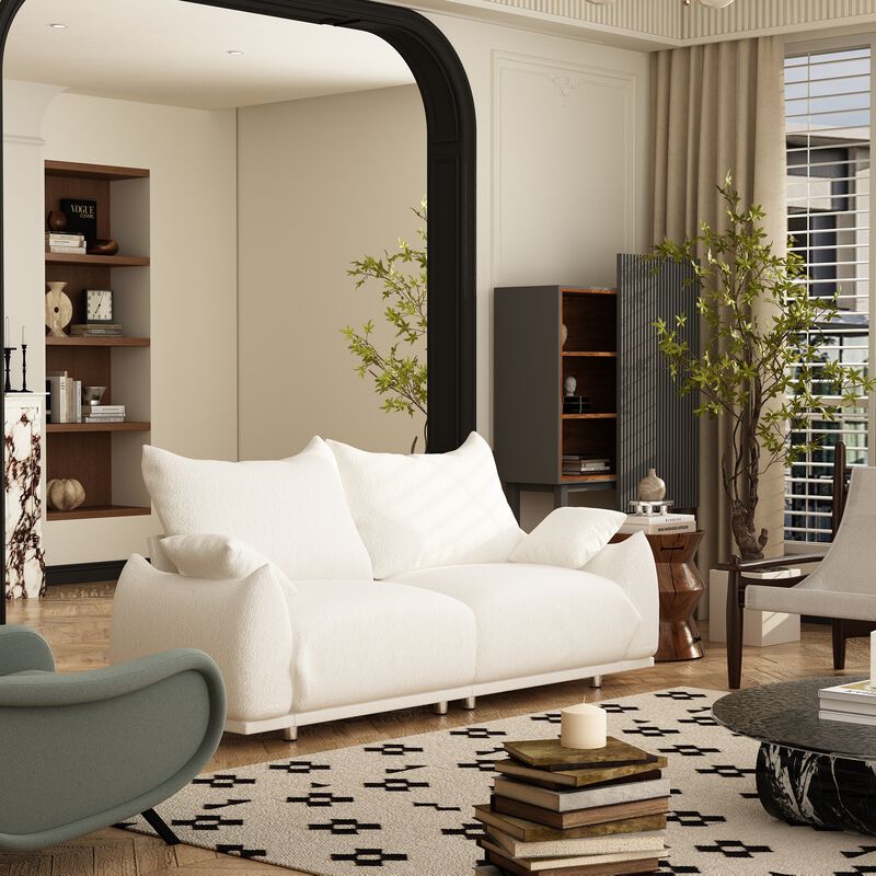 FUFU&GAGA Modern Sofa with Plush Cushions, Metal Support Legs (87.4" W x 32.3" D x 33.9" H), White