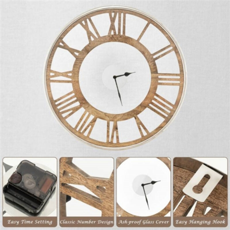Farmhouse Style Wood Wall Clock with Roman Numerals – Classic Design for Home Decor