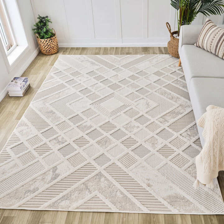 Abstract Modern Geometric Cream Beige Indoor Area Rug