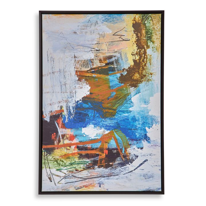 25 x 37 Handcrafted Wall Art Abstract Giclee, Black Frame, Multicolor - Benzara
