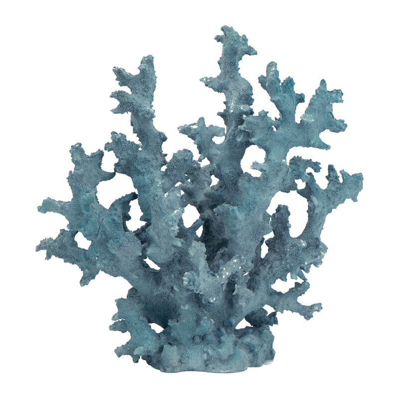 Pax 11 Inch Faux Coral Accent Decor for Tabletops, Powder Blue Polyresin - Benzara