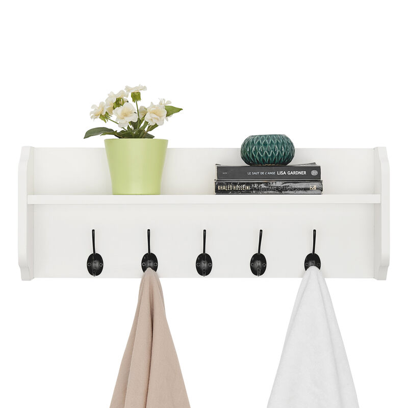 Utility Coat Rack Wall Shelf Organizer with Hooks