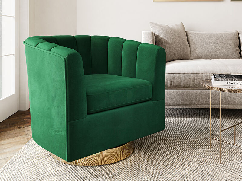 BELLEZE Swivel Accent Chair, Wide Modern Upholstered Armchair 360 Degree Swivel Comfy Single Sofa Side Chair for Living Room Bedroom Office - Zoe (Green)