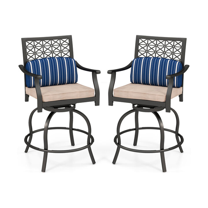 Set of 2 Outdoor Bar Height Chair with Soft Cushions