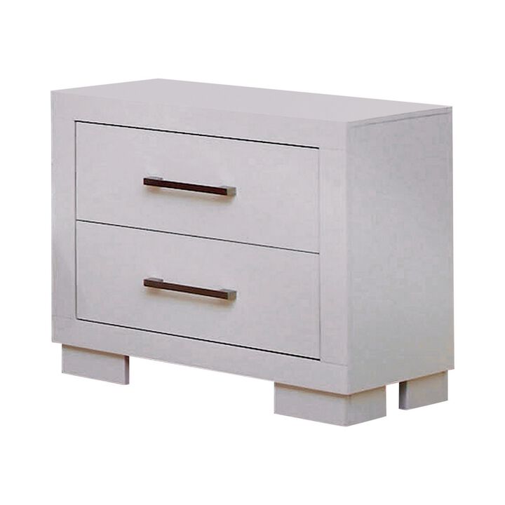 Bela 26 Inch 2 Drawer Nightstand, Felt Lined, Silver Handles, Crisp White-Benzara