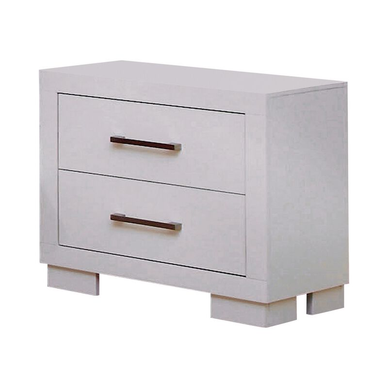 Bela 26 Inch 2 Drawer Nightstand, Felt Lined, Silver Handles, Crisp White-Benzara