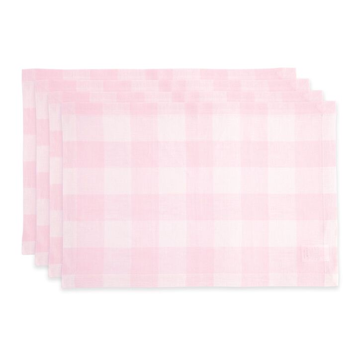 Solino Home 100% Pure Linen 14 x 19 Inch Placemats Set of 4 | Buffalo Check
