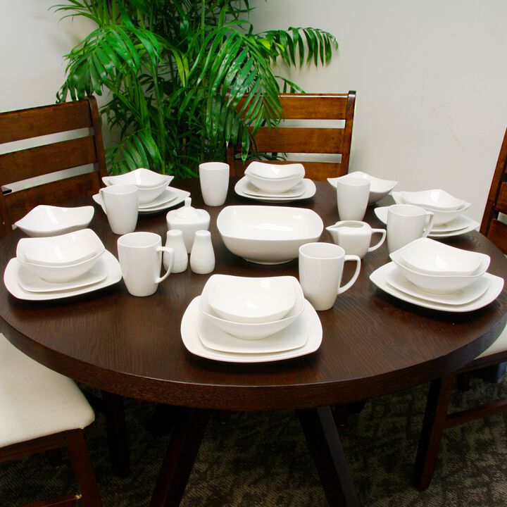 Gibson Home Hagen Square Dinnerware Set in White, Set of 30