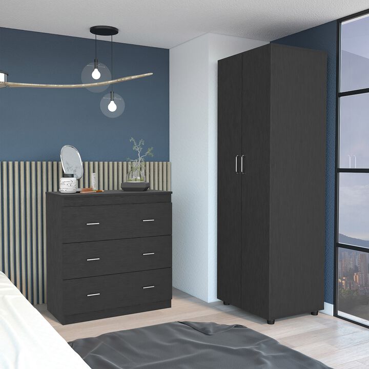 DEPOT E-SHOP Georgia 2 Piece Bedroom Set, London Armoire + Capri Three Drawer Dresser, Black