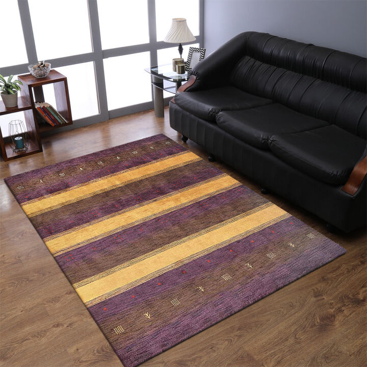 RUGSOTIC CARPETS HAND KNOTTED LOOM WOOL ECO-FRIENDLY AREA RUGS  - 9'x12', Rectangle, Purple Gold Color, Contemporary Modern Design, High Pile Handmade Anti Skid Rugs for Living Room (L0A211)
